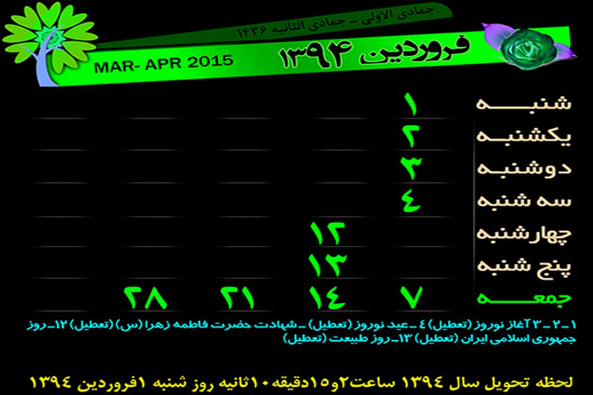 اعلام اسامی روزهای هفته مقام زن