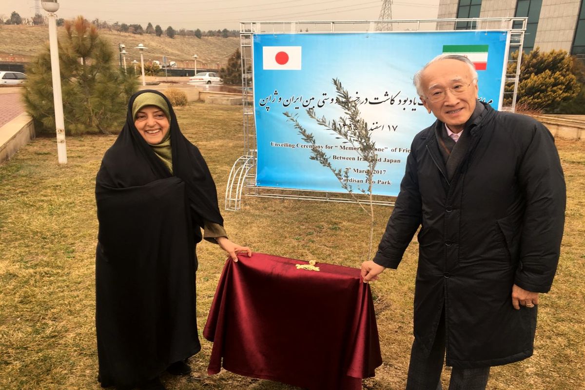 رونمایی از سنگ یادبود کاشت درخت صلح و دوستی بین ایران و ژاپن با حضور ابتکار