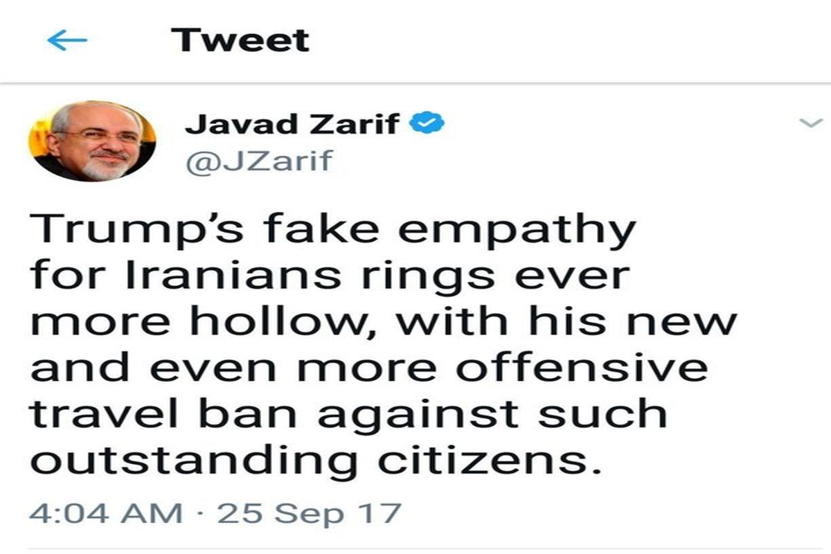 واکنش ظریف به تمدید قانون اعمال محدودیت برای سفر اتباع ایرانی به آمریکا