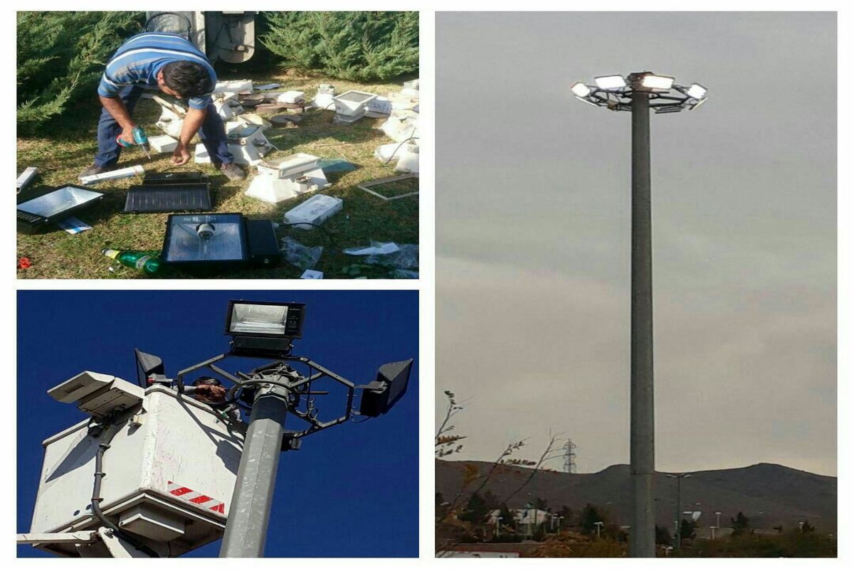 اجرای عملیات اصلاح کامل و تعمیر ۷ عدد برج نوری ۱۲ متری در سطح شهر پرند
