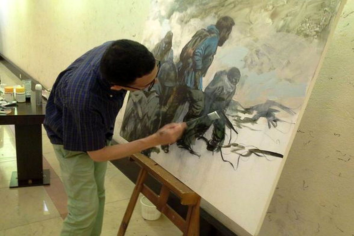 اجرای زنده نقاشی حسن روح الامین در جشنواره «هنر مقاومت»