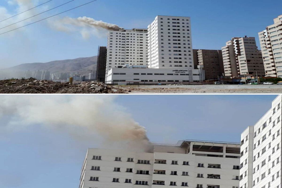 برج ۲۱ طبقه در غرب تهران میان شعله های آتش / ببینید