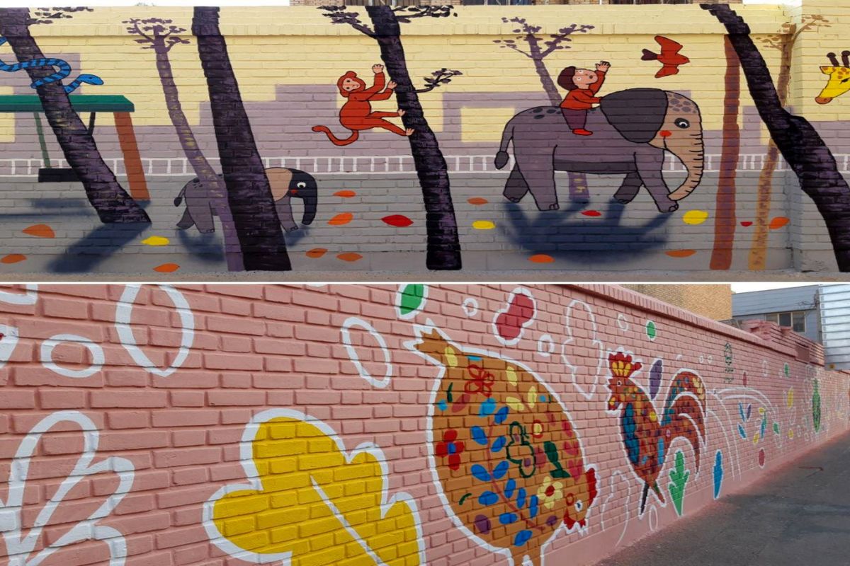 اجرای نقاشی های دیواری مدارس شهر قم با عنوان ماه مهر ماه مهربانی