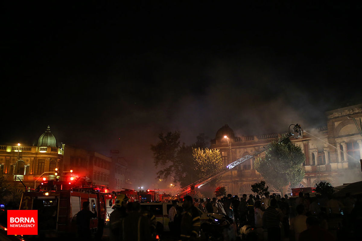 آتش سوزی میدان تاریخی حسن آباد مهار شد / اعلام علت و میزان خسارت بعد از بررسی کارشناسان+ فیلم