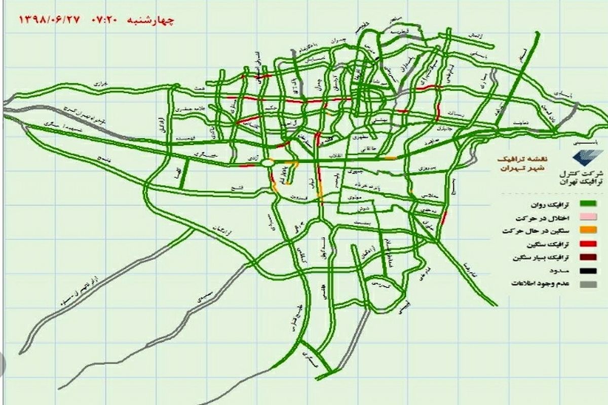 وضعیت ترافیکی معابر بزرگراهی پایتخت در بیست‌وهفتمین روز شهریورماه