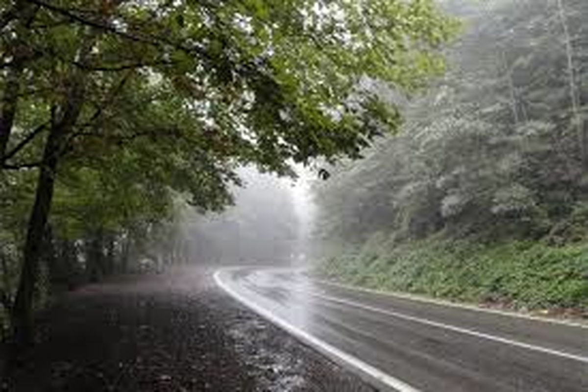 بارش باران و مه در جاده‌های کوهستانی استان زنجان
