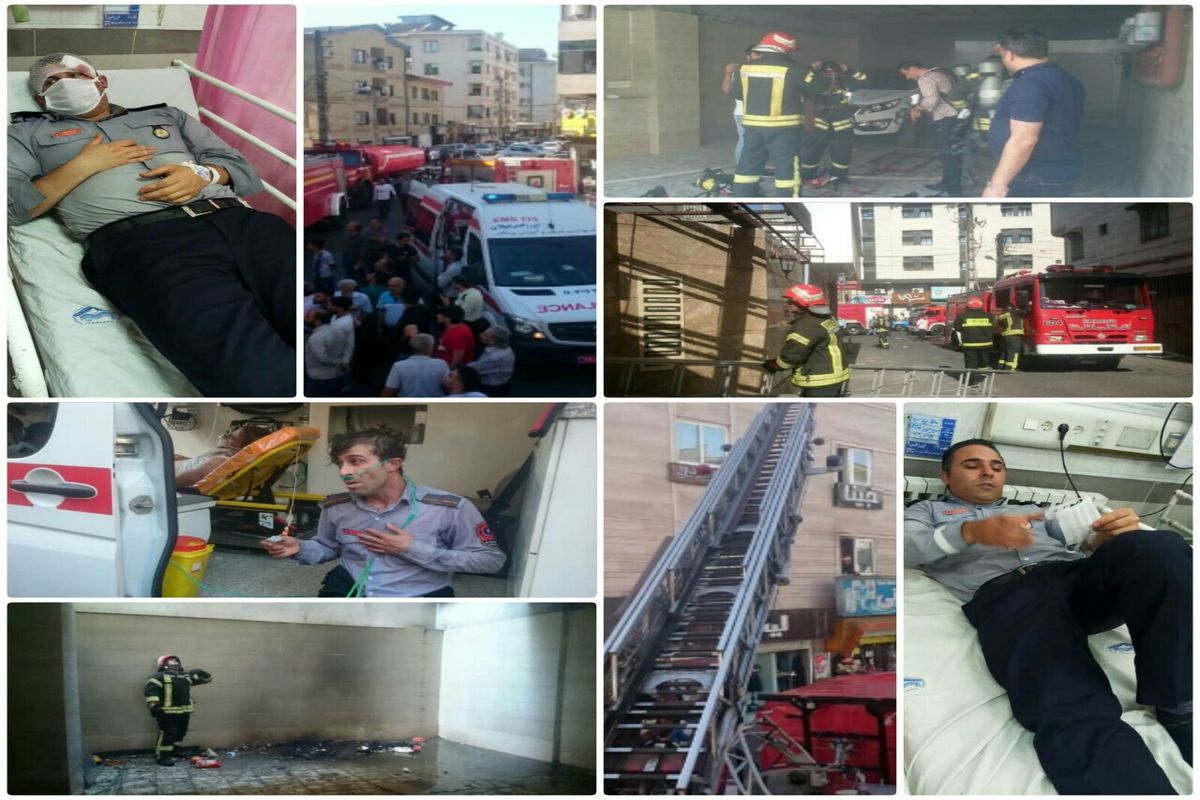 مهار آتش سوزی در رشت/نجات ۱۷ شهروند توسط آتش نشانان از میان آتش و دود