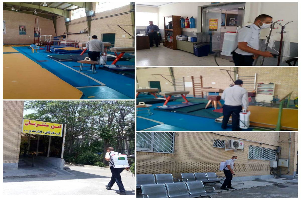 عملیات ضدعفونی اداره مخابرات و سالن ژیمناستیک از سوی سازمان آتش نشانی شهرداری قدس