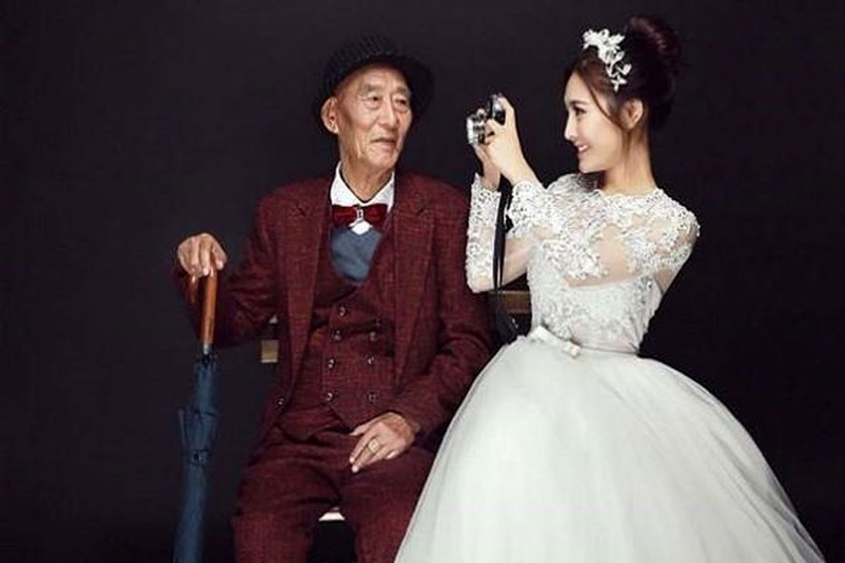 ازدواج غم انگیز دختر جوان با پدر بزرگش! + عکس