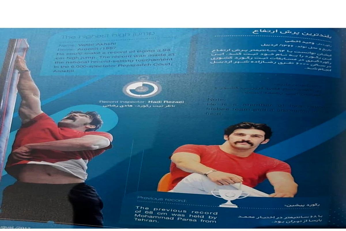 رکورد پرش ارتفا توسط وحید اخشی در کتاب گینس ایران ثبت شد