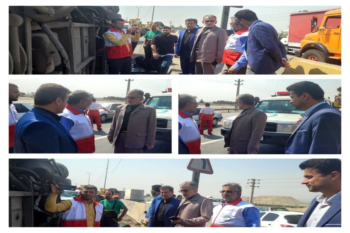 حضور فرماندار قدس در حادثه واژگونی اتوبوس محور چیتگر