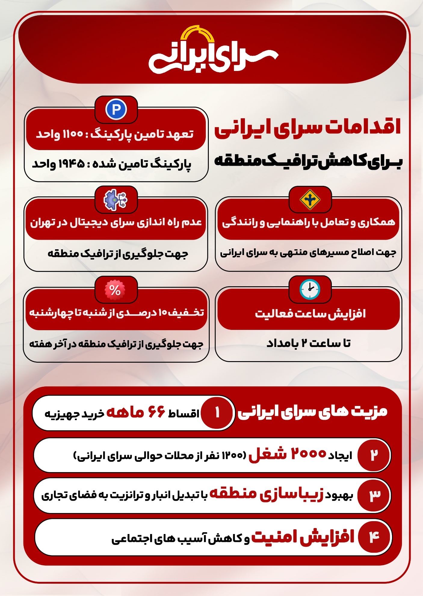 اقدامات سرای ایرانی برای کاهش ترافیک اقدامات سرای ایرانی برای کاهش ترافیک