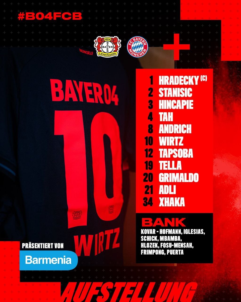 اعلام ترکیب تیم های بایر لورکوزن و بایرن مونیخ