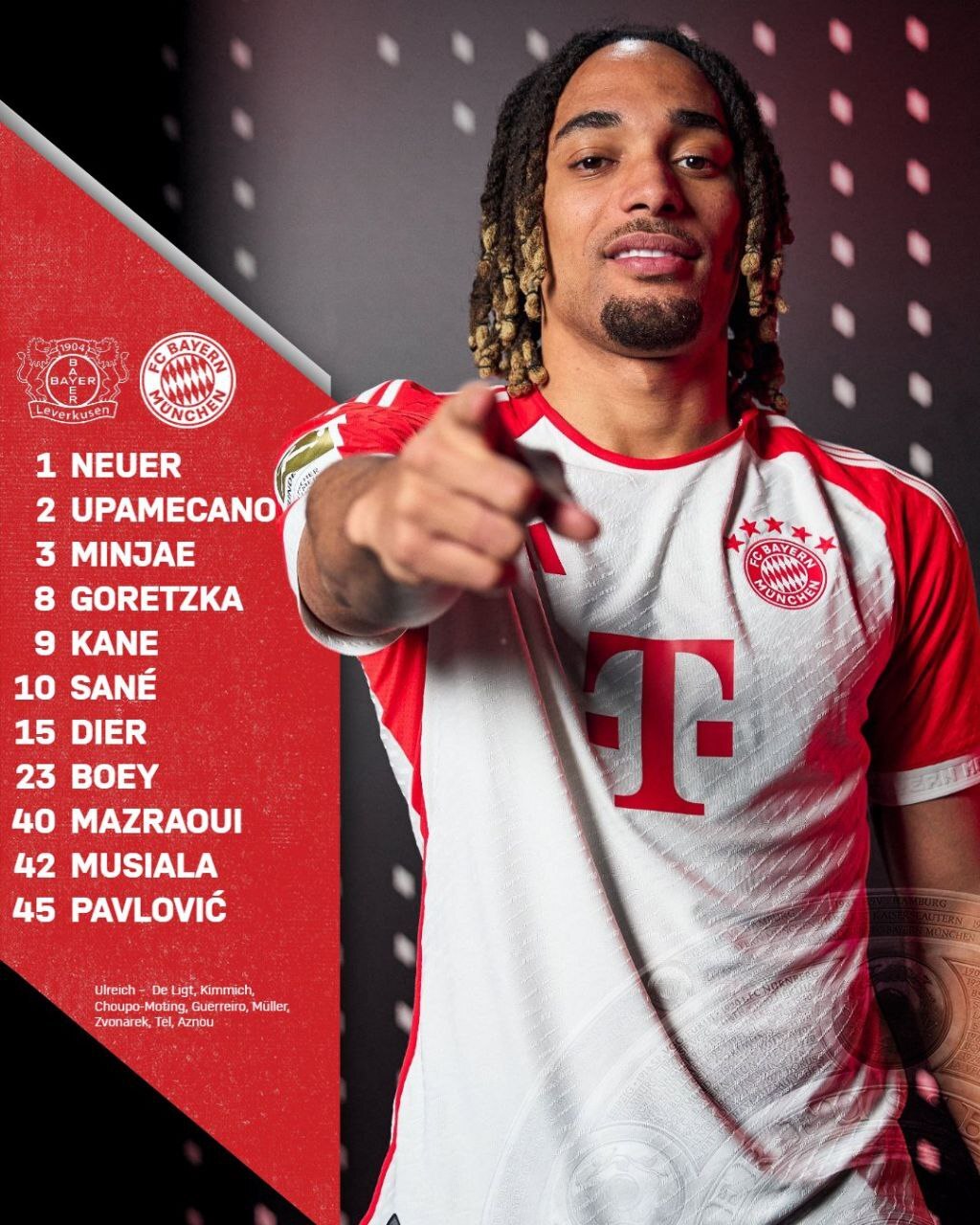 اعلام ترکیب تیم های بایر لورکوزن و بایرن مونیخ