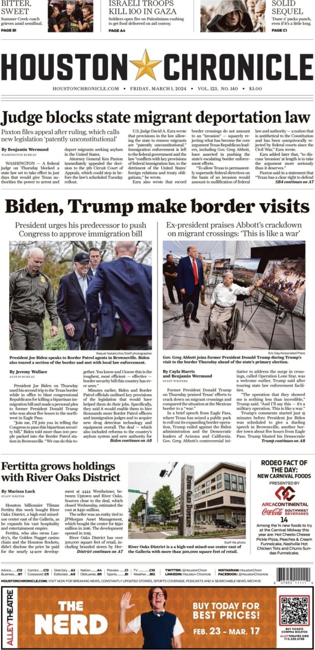 صفحه نخست روزنامه‌های امروز آمریکا؛ رقابت بایدن و ترامپ به مرزها کشیده شد!