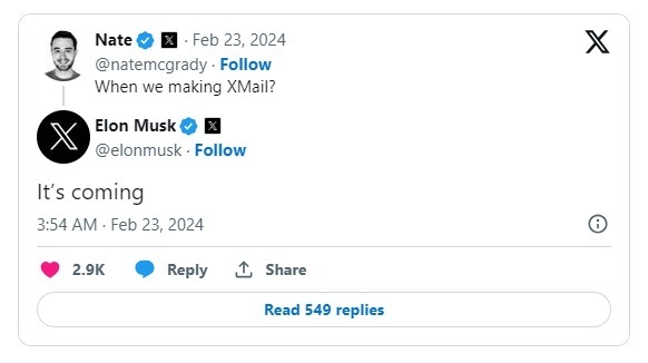 ایلان ماسک سرویس اختصاصی «ایکس‌میل» را راه‌اندازی می‌کند