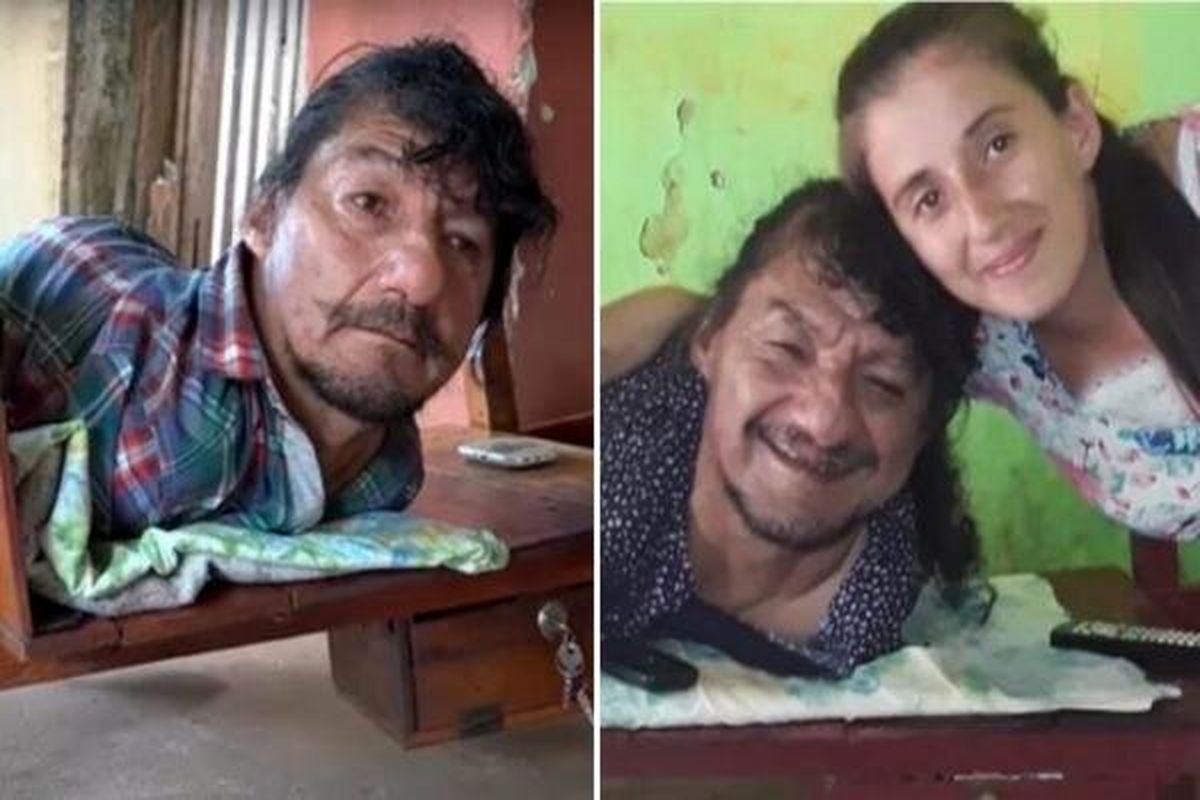 این مرد معلول بدون دست و پا دو دخترش را بزرگ کرد +تصاویر