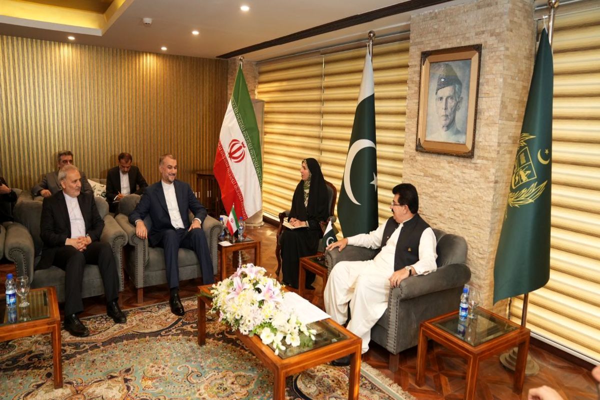 دیدار وزیر امور خارجه جمهوری اسلامی ایران با رییس مجلس سنای پاکستان