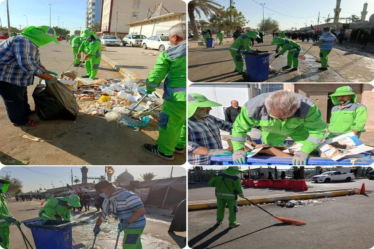 ۶۰ هزار متر پاکسازی و نظافت شهر کربلا  روزانه توسط نیروهای خدمات شهری منطقه ۸ تهران