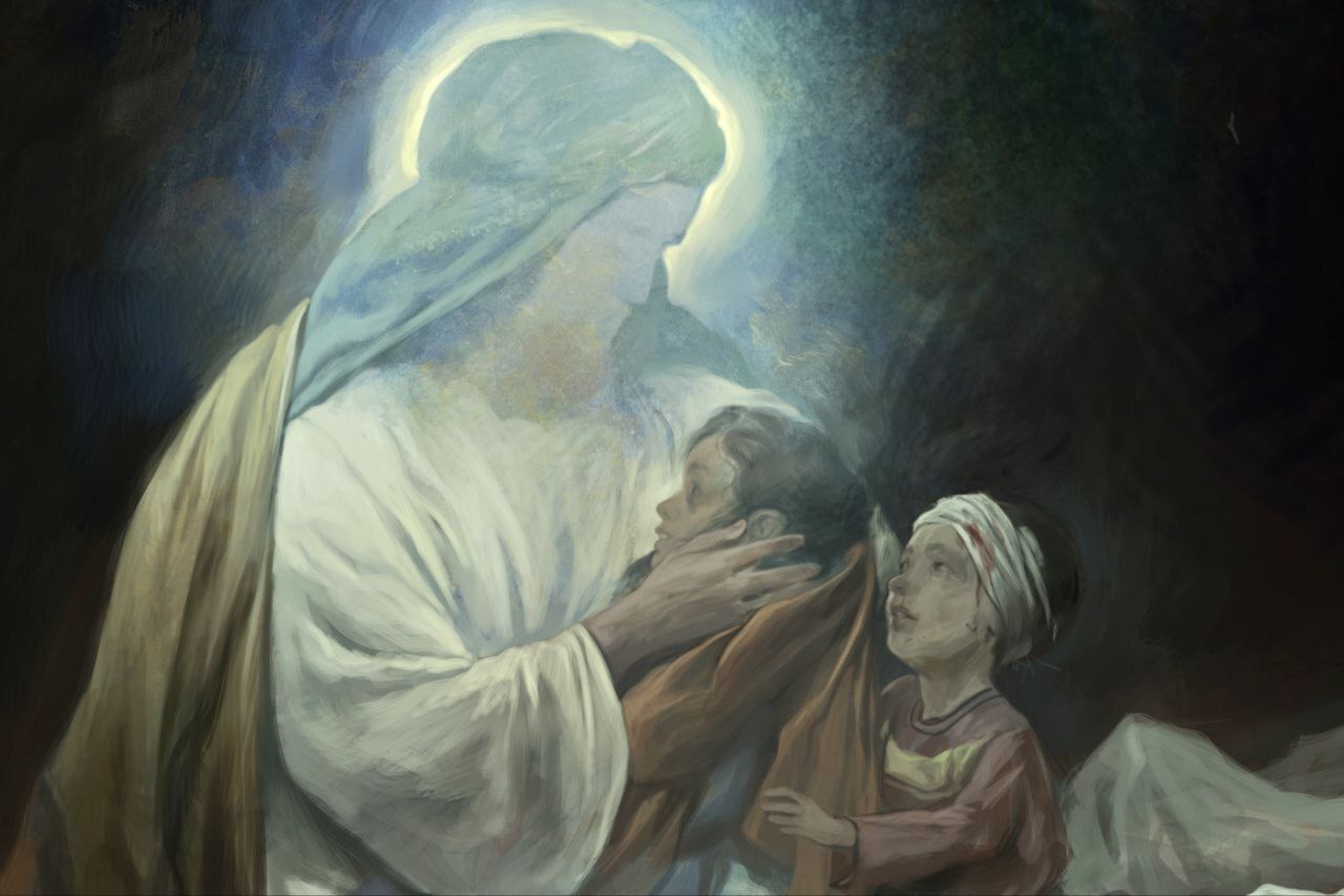 نقاشی «حسن روحالامین» برای کودکان غزه نقاشی «حسن روحالامین» برای کودکان غزه