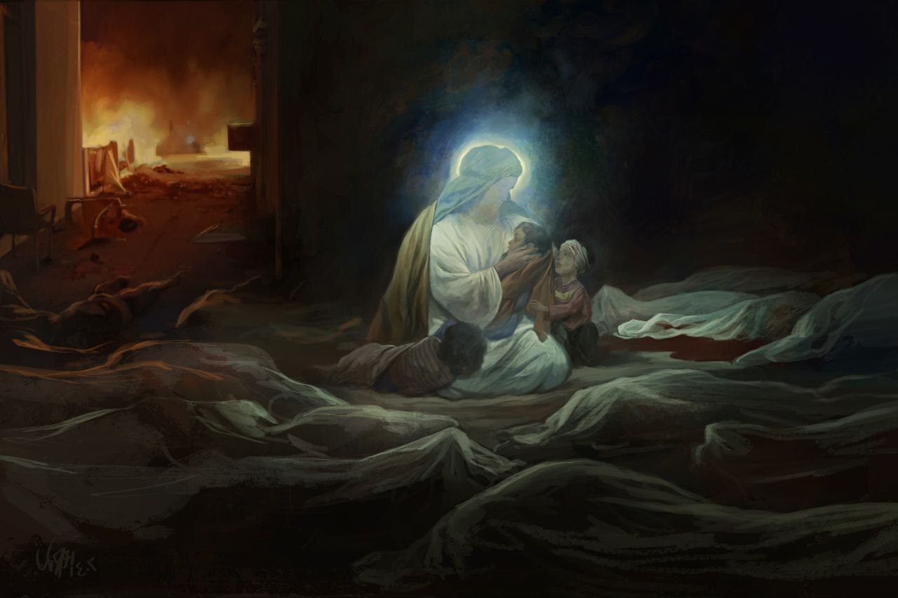 نقاشی «حسن روحالامین» برای کودکان غزه نقاشی «حسن روحالامین» برای کودکان غزه