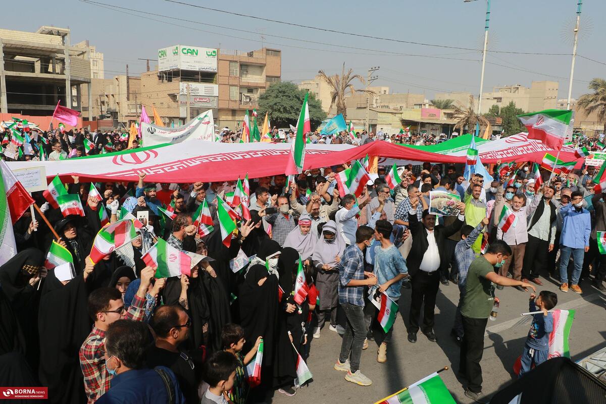 حماسه حضور دانش آموزان و دانشجویان در راهپیمایی 13 آبان خوزستان