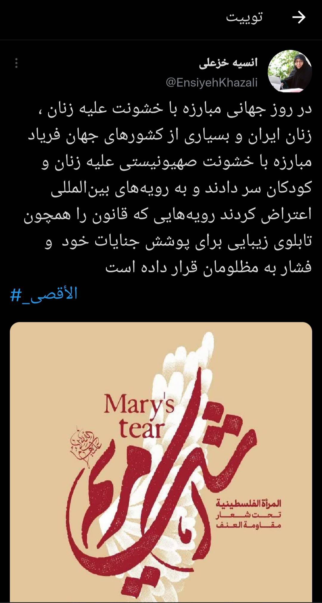 زنان ایران و بسیاری از کشور های جهان فریاد مبارزه با خشونت صهیونیستی علیه زنان و کودکان را سر دادند