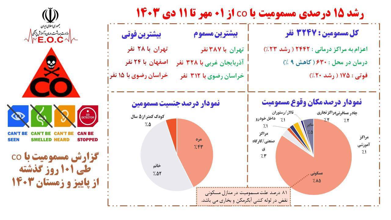 مرگ تلخ ۱۷۵ نفر بر اثر گازگرفتگی/ افزایش ۱۵ درصدی گازگرفتگی