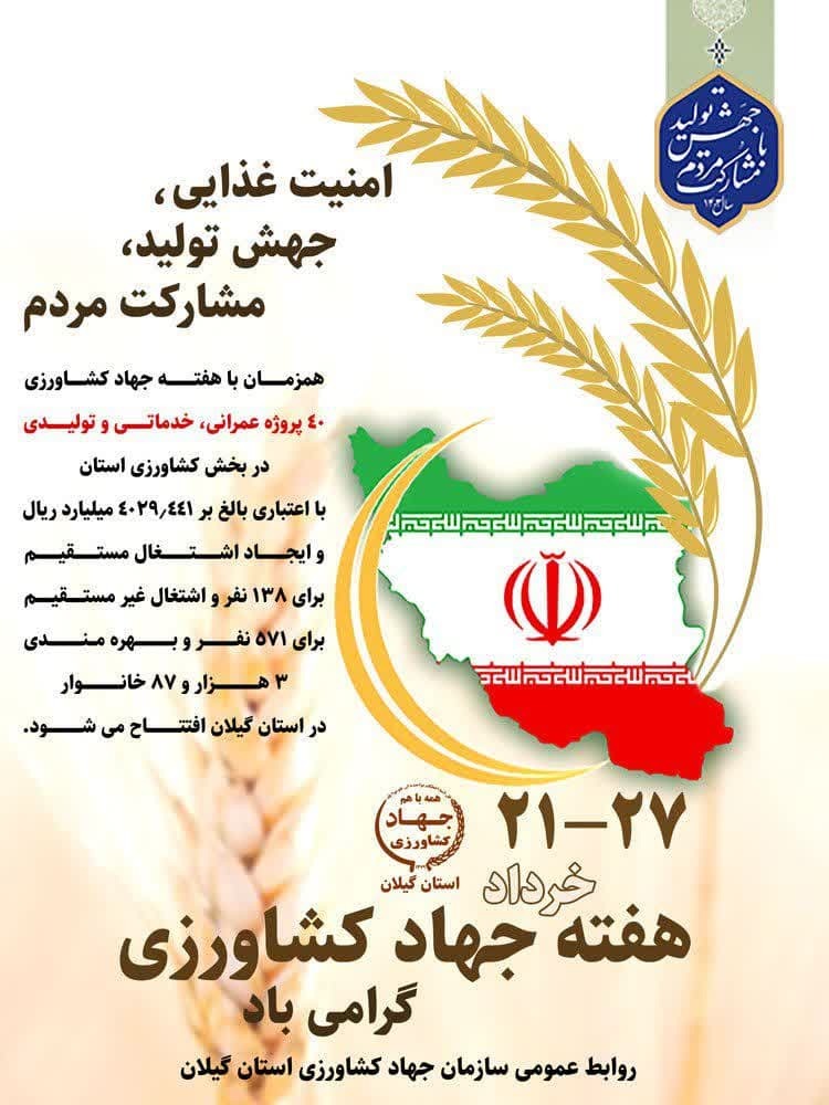 ۴۰ پروژه بخش کشاورزی در گیلان افتتاح می‌شود