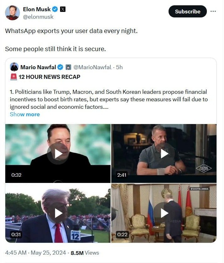 ایلان ماسک واتساپ را ناامن دانست