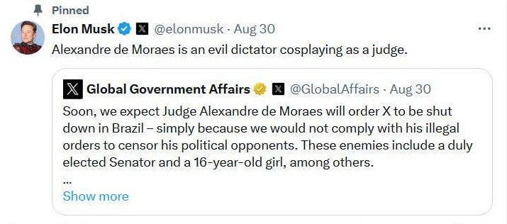 اولین واکنش ایلان ماسک به مسدود شدن ایکس در برزیل