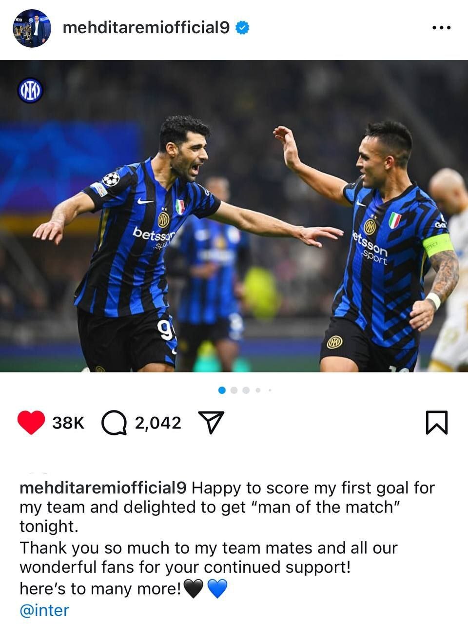 وعده جدید مهدی طارمی به هواداران اینترمیلان