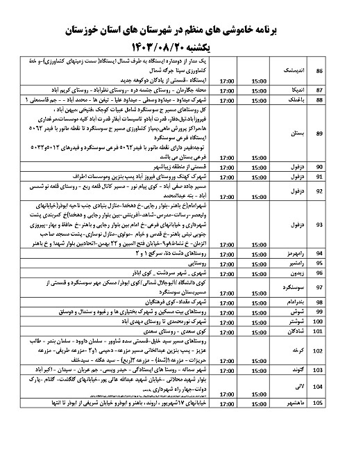 برنامه زمان بندی خاموشی های برق خوزستان منتشر شد