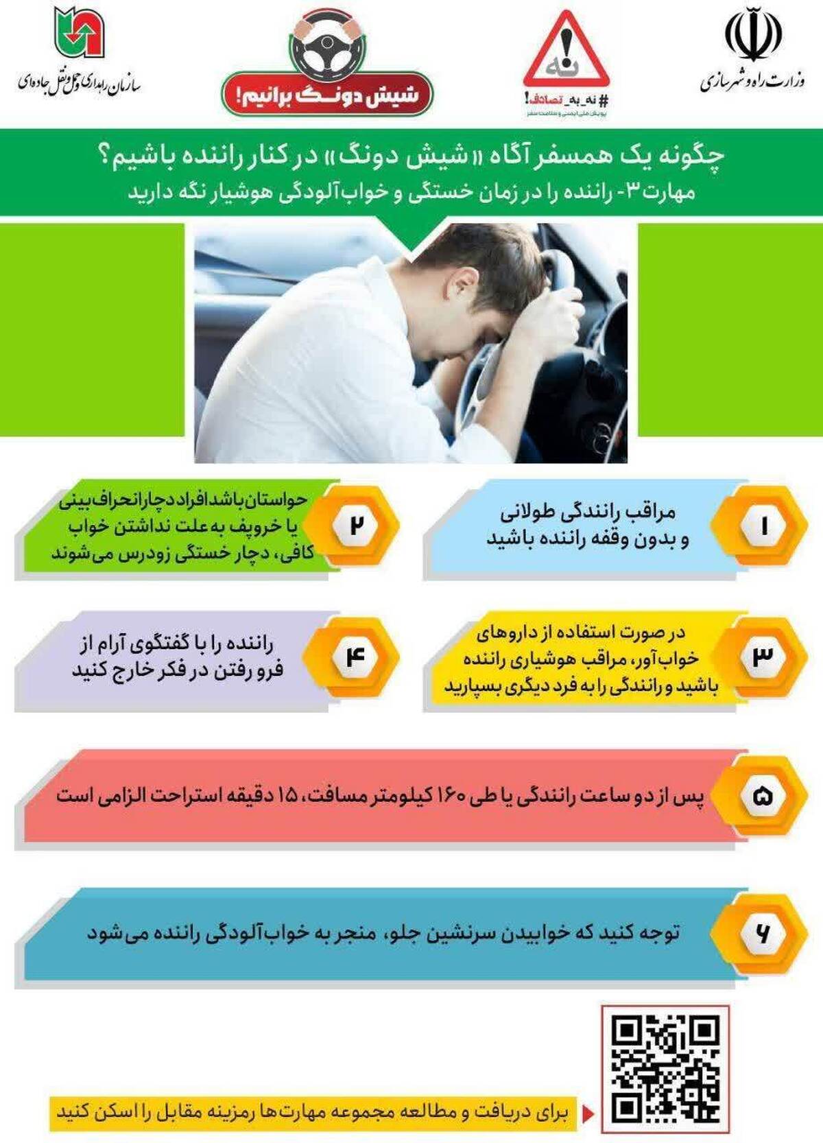 اینفوگرافی| مهارت‌های شش‌گانه برای هوشیار نگه‌داشتن راننده