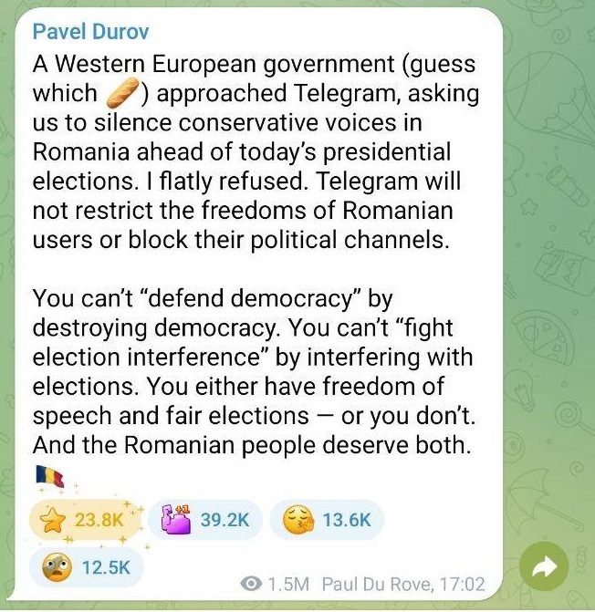 بنیان‌گذار تلگرام درخواست سانسور را نپذیرفت