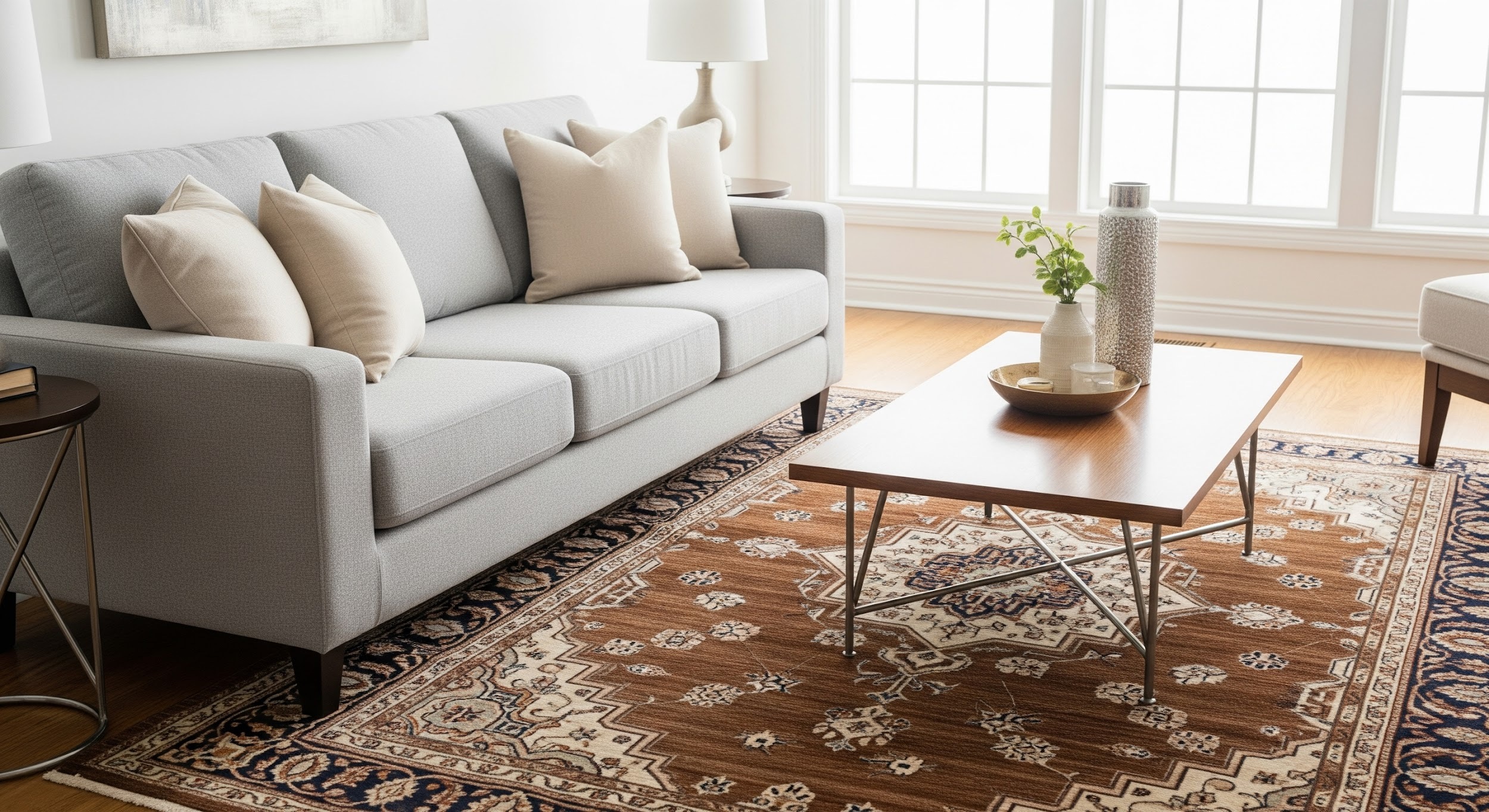 مبل طوسی با فرش گردویی ست میشه؟ مبل طوسی با فرش گردویی ست میشه؟