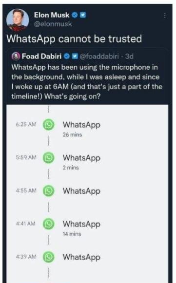 ایلان ماسک: پیام‌رسان واتساپ قابل اعتماد نیست