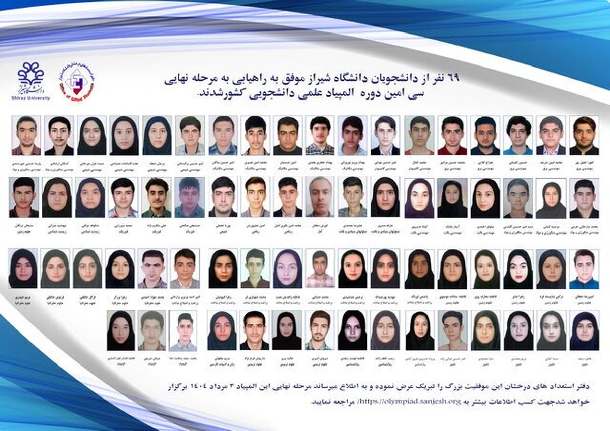 درخشش دانشجویان دانشگاه شیراز در سی‌امین المپیاد علمی دانشجویی کشور