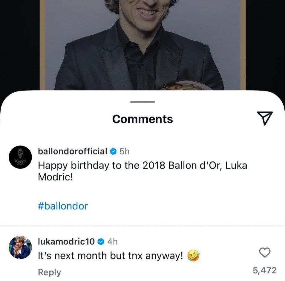 واکنش مودریچ به سوتی جالب صفحه توپ طلا