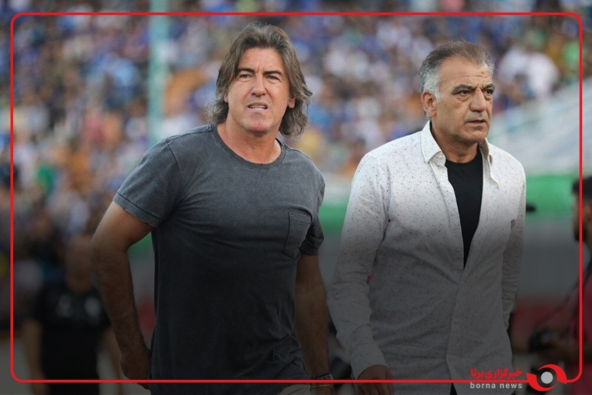 تصویری از ساپینتو و بیژن طاهری روی سکو‌های ورزشگاه