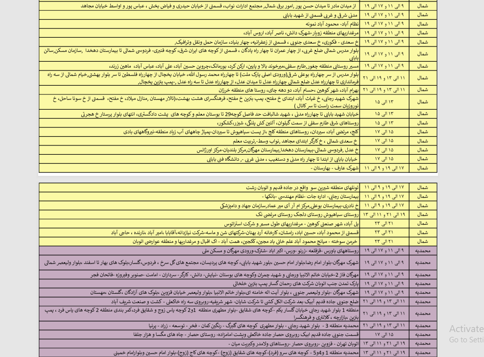 جدول خاموشی احتمالی برق در قزوین در روز جمعه 31 مرداد ماه اعلام شد جدول خاموشی احتمالی برق در قزوین در روز جمعه 31 مرداد ماه اعلام شد