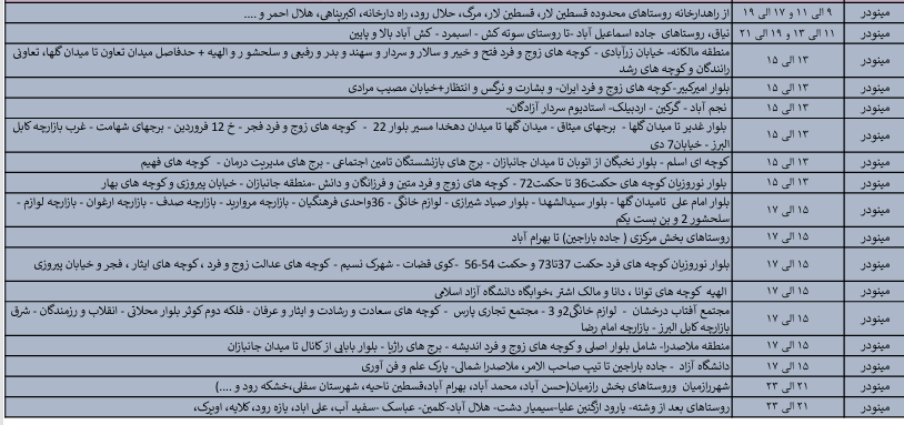 جدول خاموشی های روز جمعه 14 شهریور در استان قزوین اعلام شد