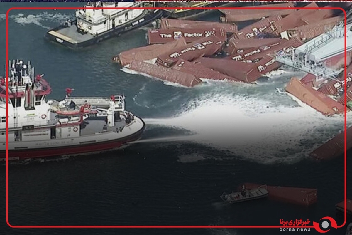 سقوط ۶۷ کانتینر در بندر کالیفرنیا