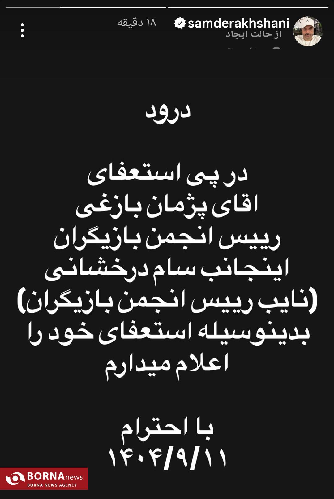 دومین استعفا در انجمن بازیگران؛ سام درخشانی هم کنار رفت