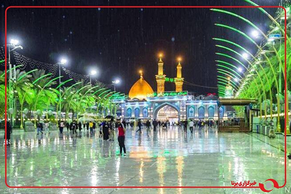 بارش باران در بین‌الحرمین در کربلای معلی