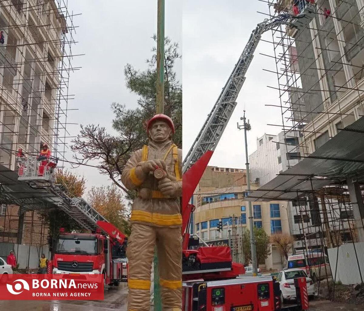 نجات کارگر مصدوم از طبقه پنجم ساختمان در حال ساخت کرمانشاه