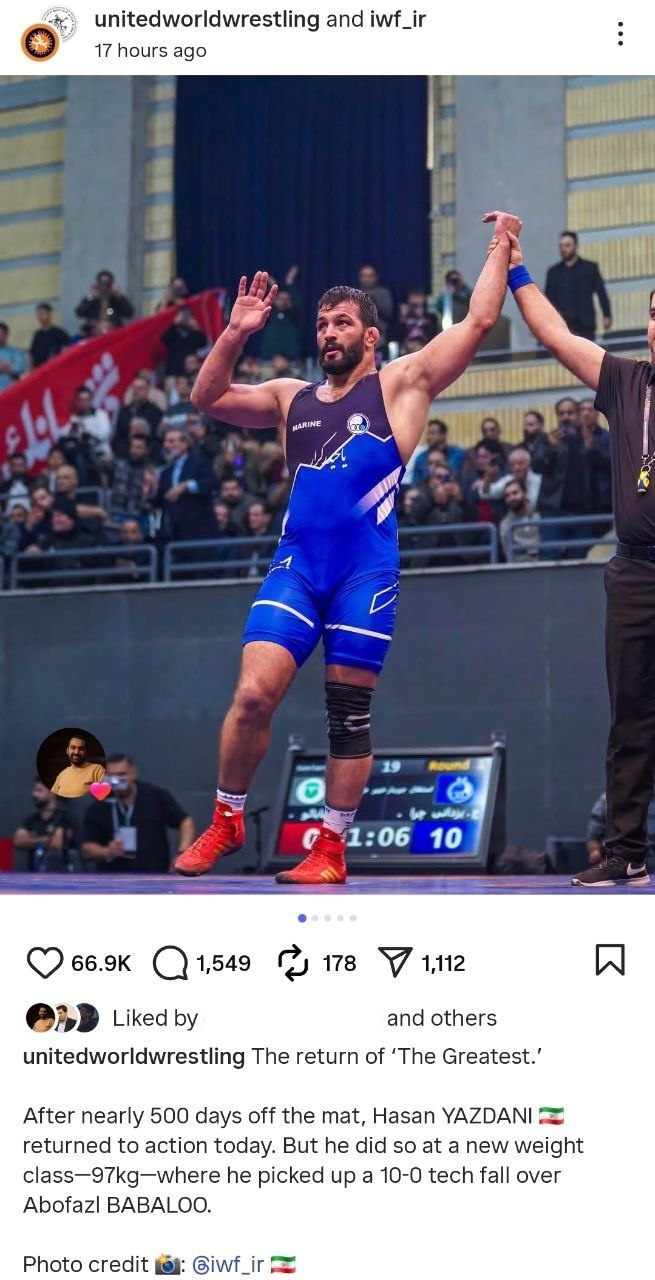 واکنش اتحادیه جهانی کشتی به بازگشت یزدانی با لباس استقلال؛ «بزرگترین» برگشت!