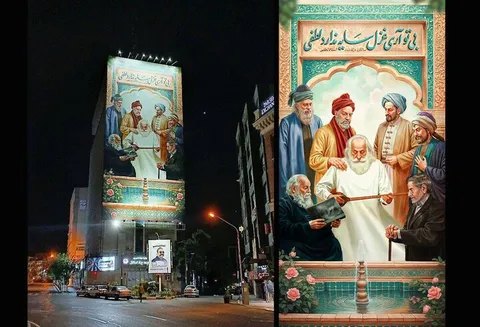 تصویر محمدرضا لطفی روی دیوارنگاره میدان جهاد