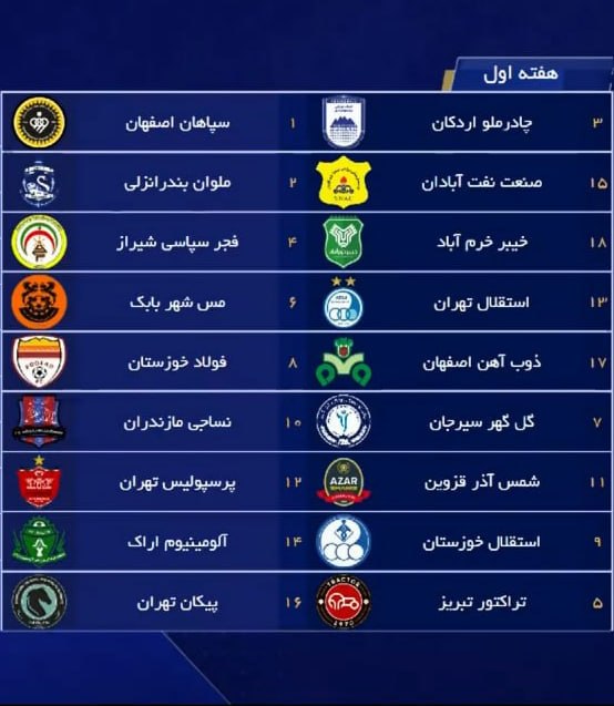 برنامه هفته اول لیگ برتر فوتبال ایران در فصل جدید
