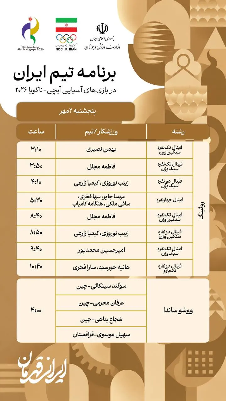 برنامه بازی های آسیایی ناگویا برنامه بازی های آسیایی ناگویا